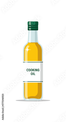 A bottle of cooking oil with a label.