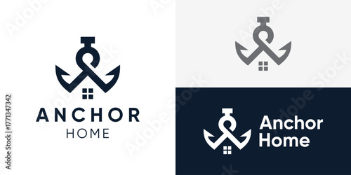 Creative simple anchor home logo template. Abstract anchor with home logo design vector illustration.