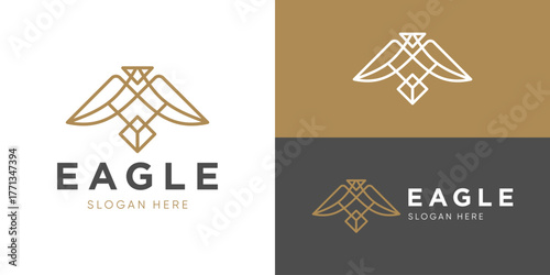 Creative minimalist eagle logo template. Falcon hawk bird logo design vector illustration.