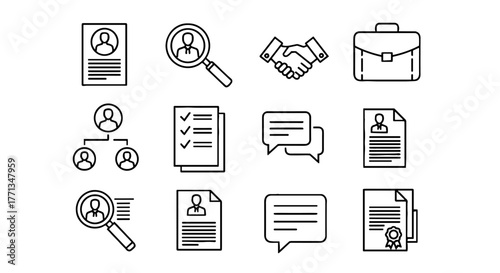 Business Hiring and Recruitment Process Illustration:  Job Search,  Career Opportunities, and Team Building Concepts for Human Resources, Employment Agencies, and Corporate Communications, Emphasizing