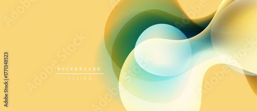 Abstract fluid shapes overlap, creating soft gradients. Yellow background complements green, blue hues. Minimal text reads background design.