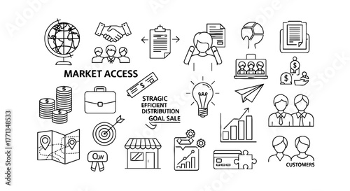 Market Access and Global Expansion Strategy: A Line Art Depiction of International Business Development, Strategic Planning, and Customer Acquisition for Presentations, Marketing, and Website Content,