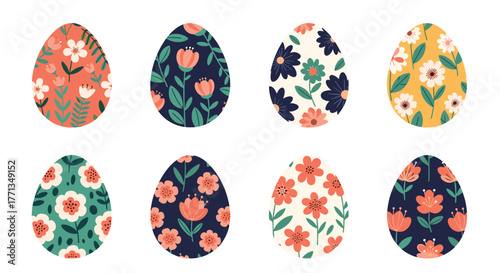A collection of beautifully decorated Easter eggs featuring various vibrant floral designs for spring celebrations.