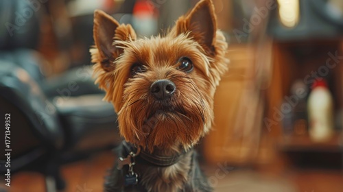 Curious Yorkshire Terrier Standing on the Street, Watchful Eyes Capturing the Surrounding Scene