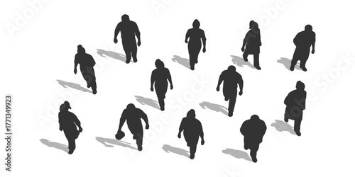 CAD Drawings.Top down view of silhouette cafe staff members engaged in work activities isolated on white background. Vector illustration.