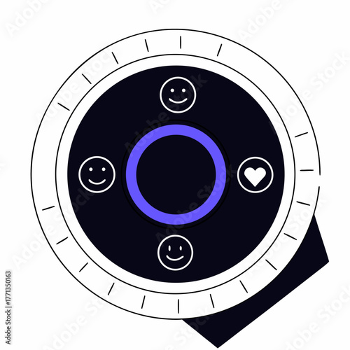 Smartwatch Mood Tracker Illustration – Emotional Check-In Interface with Purple-Blue UI