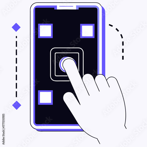 Touch Interaction Illustration – Fingerprint Home Button & Gesture Navigation Concept