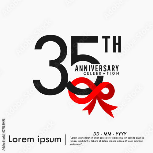35th years anniversary celebration with red ribbon on white background. vector illustration template design for web banner, flyers, poster, greeting card