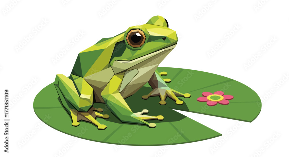 Obraz premium Origami Frog Sitting on a Lily Pad.