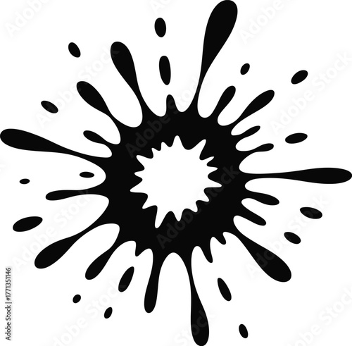 Black Vector Ink Splatter Isolated Icon, Abstract Liquid Blob Splash Element for Grunge Design, Messy Paint Drop or Dynamic Impact Illustration