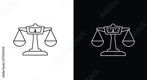 Minimalist Justice Scale Icon in Black and White Variants