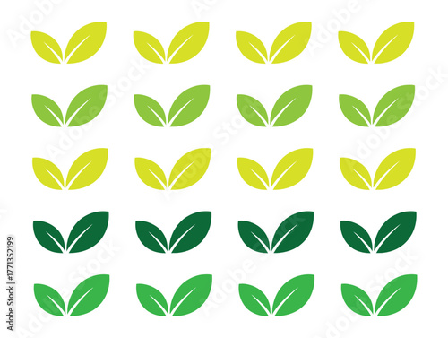 Set of Simple Green Leaves Icons and Nature Elements leaf, green, nature, icon, set, collection, simple, environment