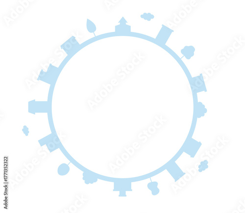 地球に建物が乗っているのシンプルな円形のイラスト　ベクター
