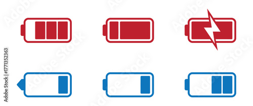 Alkaline battery set icon in flat style. Different size accumulator vector illustration on isolated background. Accumulator recharge sign business concept