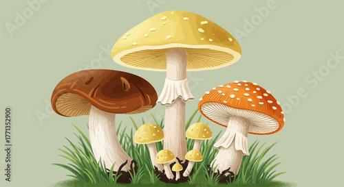 Forest Mushroom Cluster: Natural Woodland Illustration