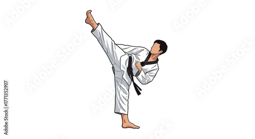 Martial Arts Athlete Performing High Kick.
