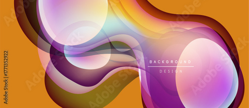 Abstract flowing shapes, vibrant colors, modern design. Background features translucent layers, creating dynamic visual effect.