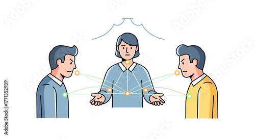 Mediator resolving conflict between two angry men.