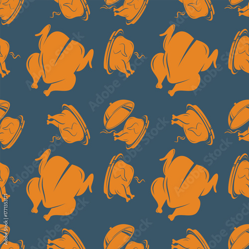 Roasted Chicken Pattern Design. Vector Illustration	
