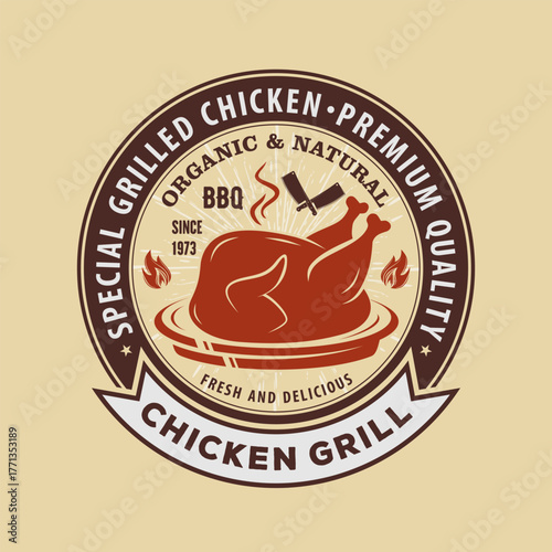 Grilled Chicken Emblem. Vector illustration