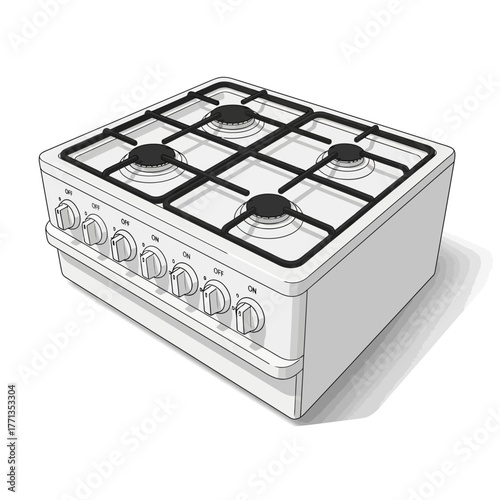 Modern Gas Stove with Four Burners and Oven.