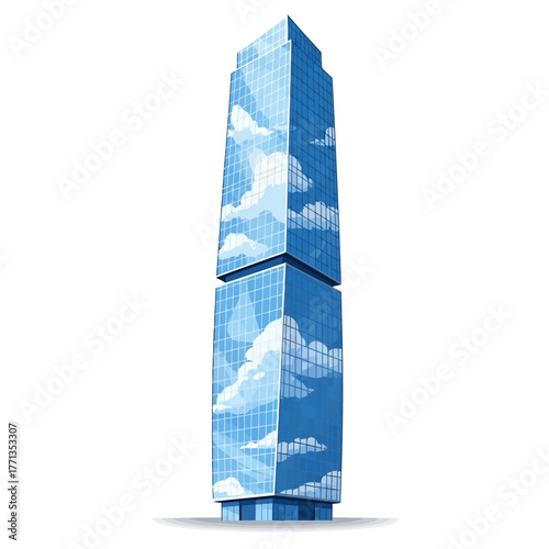 Modern Glass Skyscraper Reflecting Clouds.