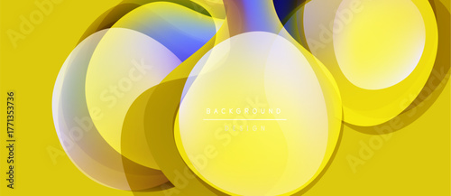 Abstract yellow background. Overlapping translucent circles create dynamic visual effect. Modern design elements present. Simple, clean composition.