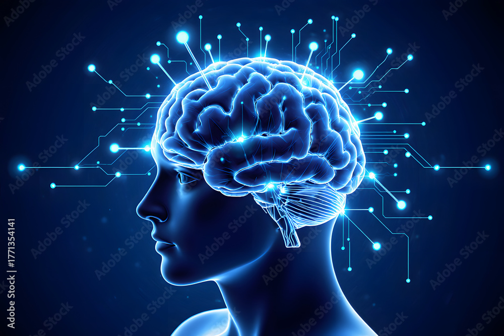 Obraz premium Illuminated digital brain symbolizes artificial intelligence and futuristic neural network.