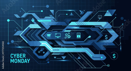 Geometric Tech Cyber Monday Flat Vector Background Design