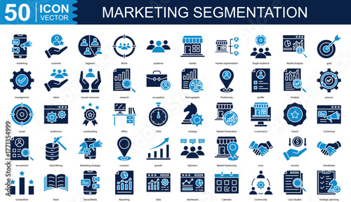 marketing segmentation icon collection set. Containing marketing, customer, Segment, Niche, audience icon.