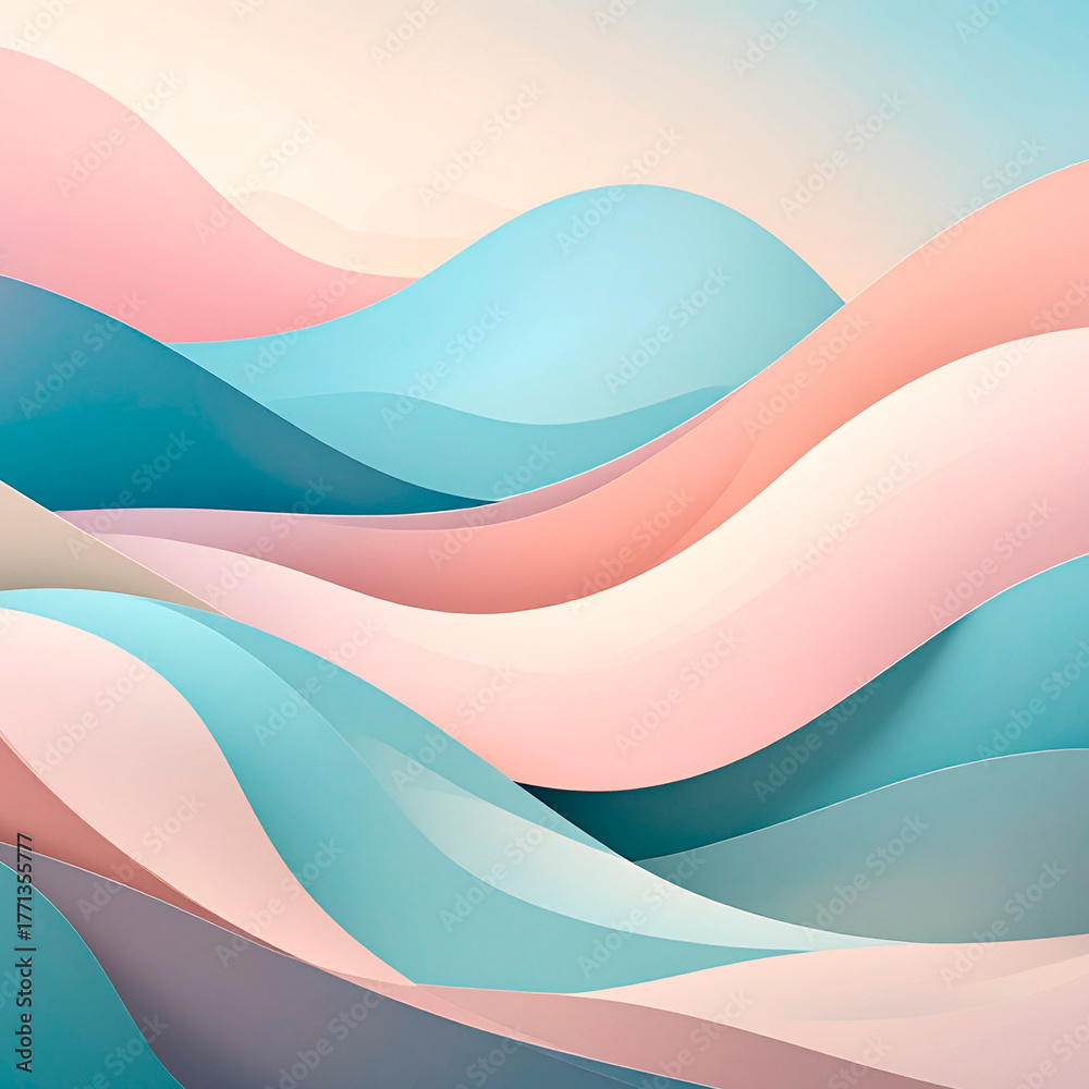 Fototapeta premium Soft abstract shapes with smooth lines and pastel gradients in beige, pink, and sky blue