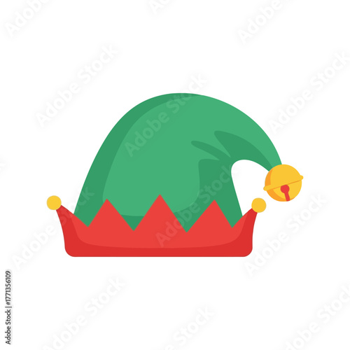 Festive green and red elf hat with yellow pom pom for christmas holiday celebrations vector