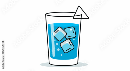 Refreshing Blue Drink with Ice Cubes and Garnish.