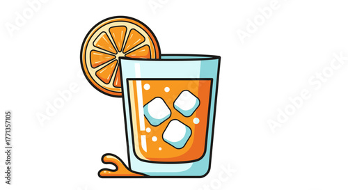 Refreshing Orange Juice with Ice and Orange Slice 1.