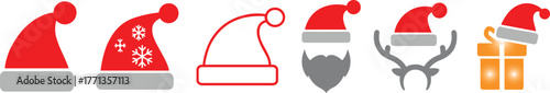 Santa hat icon set with coins, growth chart, moneybag, and piggy bank in silhouette style.