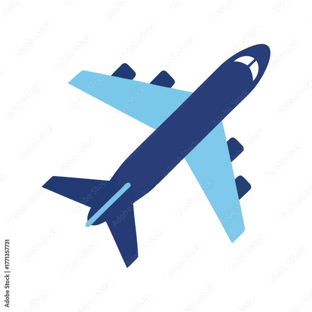 Obraz premium Modern blue jet airplane icon top view aviation travel transportation concept vector