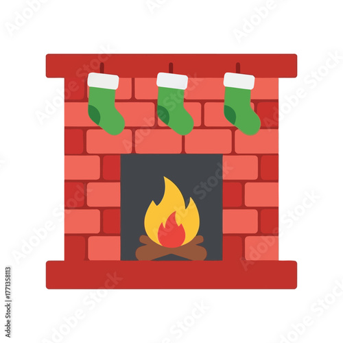 Cozy brick fireplace with christmas stockings burning fire festive holiday hearth scene vector