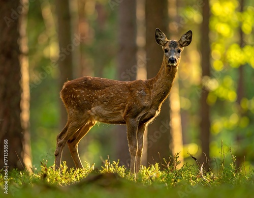 Roe Deer in Forest Sunlight - A Moment of Wild Beauty.