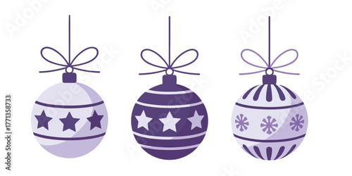 Festive Christmas Ornaments with Stars and Snowflakes in Purple Tones Perfect for Holiday Greetings and Decoration Projects A Vector Illustration
