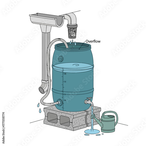 Rain barrel system for collecting rainwater from a roof gutter.