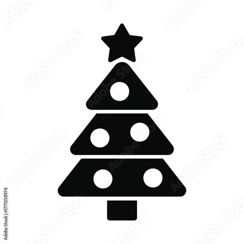 Festive Christmas Tree Icon with Star and Decorations A Simple Symbolic Representation of Holiday Cheer and Winter Celebration