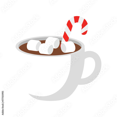 Cozy christmas hot chocolate with marshmallows and candy cane festive drink vector