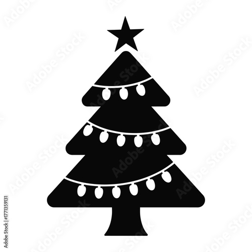 Festive christmas tree silhouette adorned with twinkling lights and a bright star ready for a joyful celebration of the holiday season