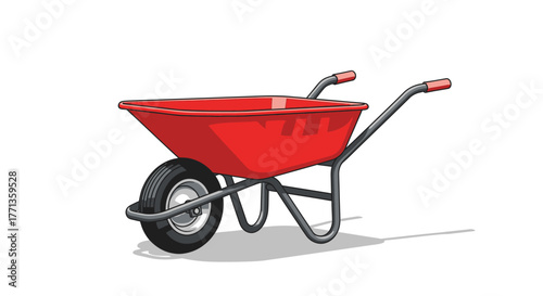 Red Wheelbarrow Isolated on White Background.