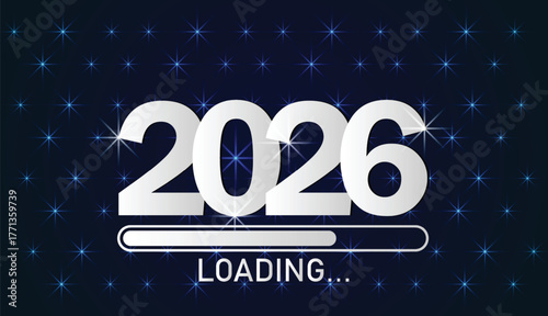 2026 Countdown – Futuristic Loading Bar with Starry Blue Background. 2026 Loading bar modern background. Vector illustration EPS10