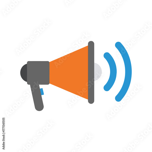 Orange megaphone amplifying sound waves for announcement and promotion vector