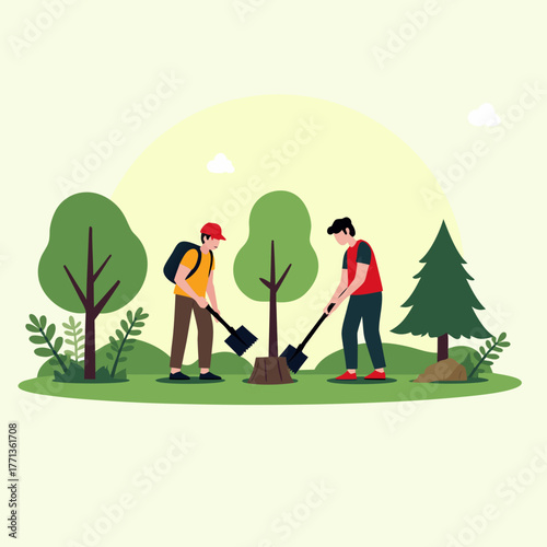 People Planting Trees in Nature for Environmental Conservation
