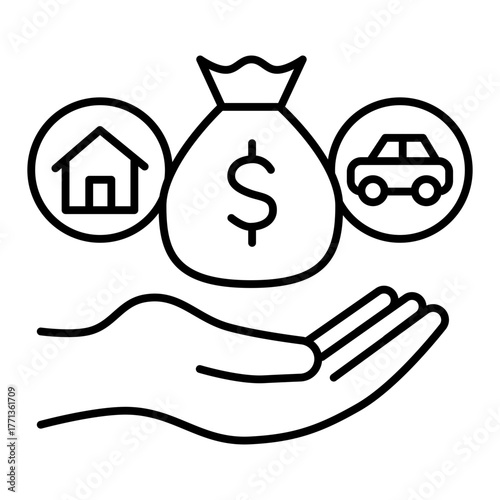 financial assets line icon with editable stroke