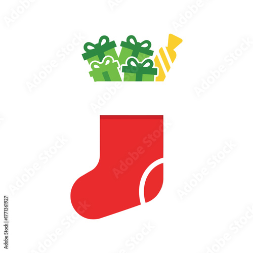 Festive christmas stocking filled with gifts and candy for holiday celebration vector