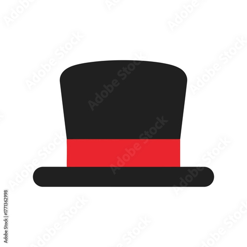 Stylish black top hat with red ribbon classic formal headwear elegant accessory isolated simple icon vector